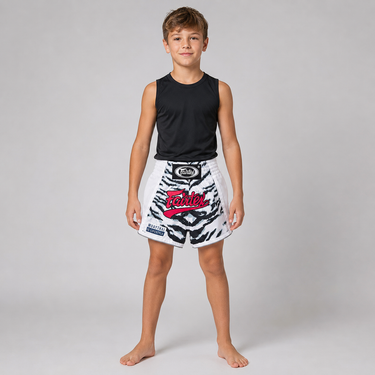Fairtex Boxing Shorts for Kids - BSK2103 "White Tiger"