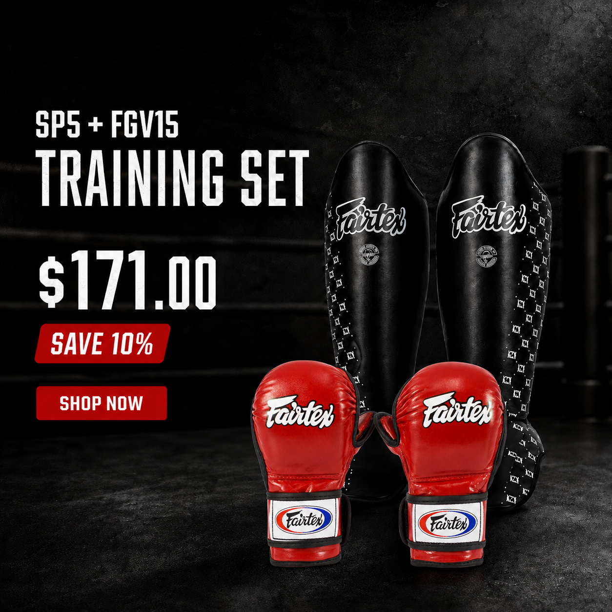 Fairtex Training Bundle Shin Guards SP5 + Sparring Gloves FGV15